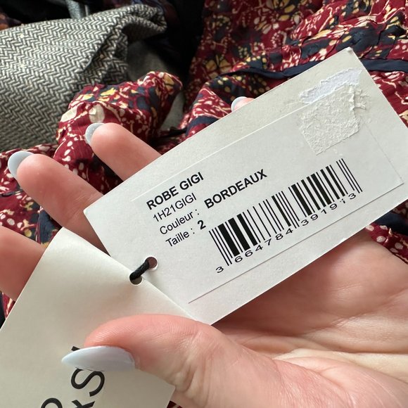 BA&SH Gigi Midi Dress Tiered All-over Floral Print Burgundy V-neck Long Sleeve - Picture 5 of 11